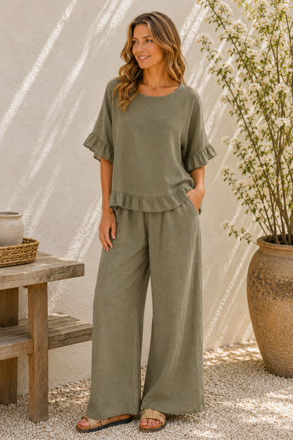 WASHED LINEN RUFFLE TOP