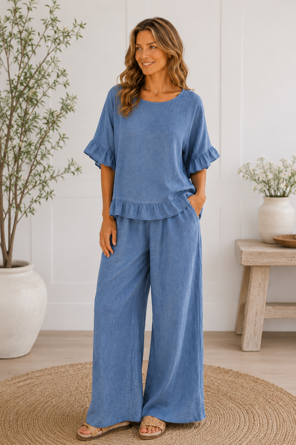 WASHED LINEN RUFFLE TOP