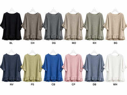 WASHED LINEN RUFFLE TOP