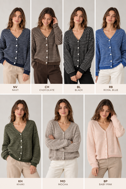WOOL BLEND STRIPED CARDIGAN
