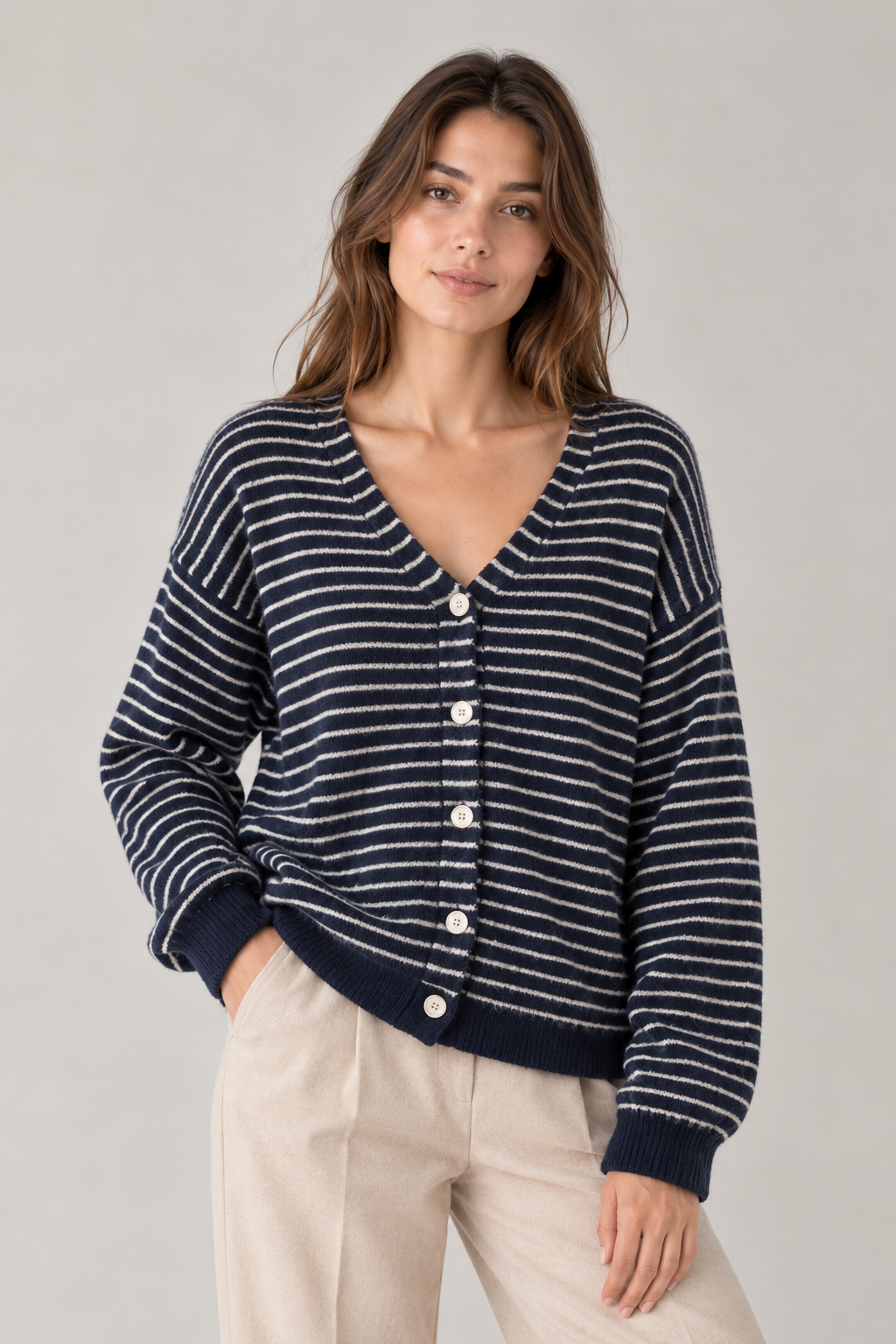 WOOL BLEND STRIPED CARDIGAN