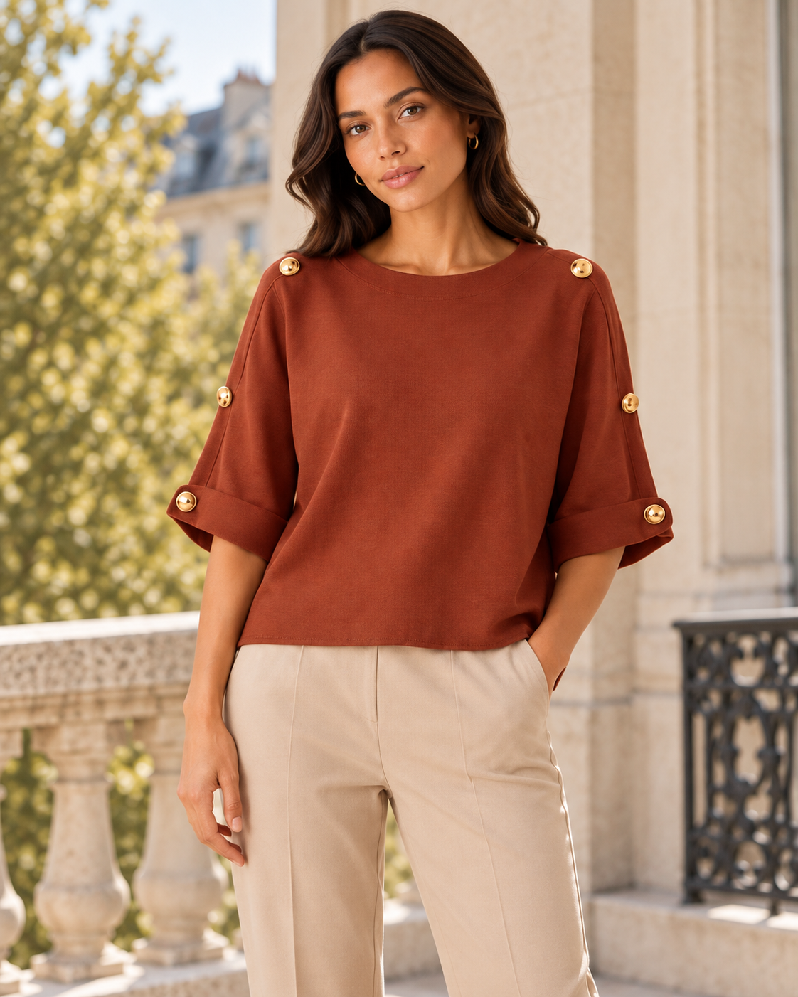 GOLD BUTTON FOLDED SLEEVE JUMPER