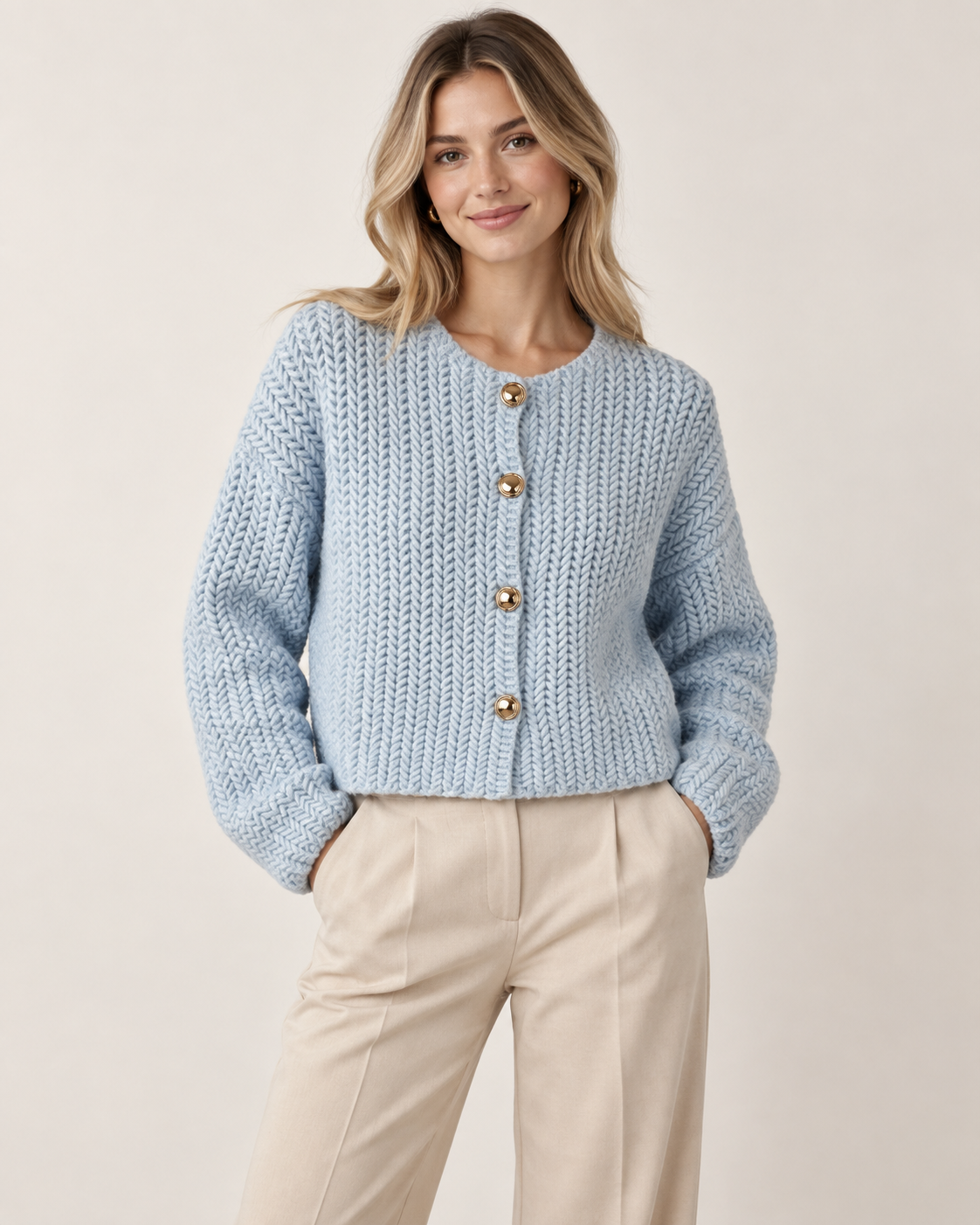 GOLD BUTTON TEXTURED CARDIGAN