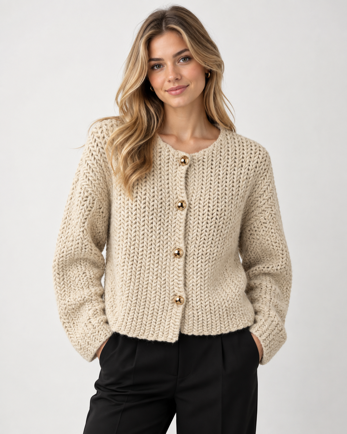 GOLD BUTTON TEXTURED CARDIGAN