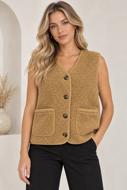 TEDDY FLEECE BUTTONED VEST