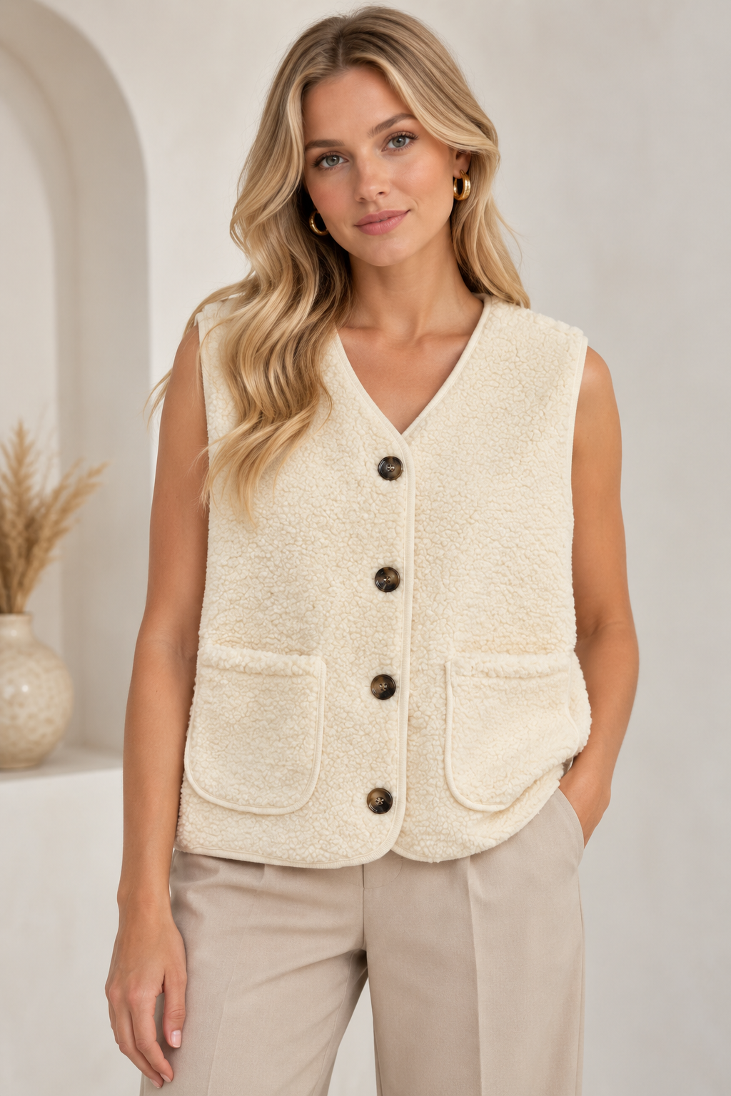 TEDDY FLEECE BUTTONED VEST
