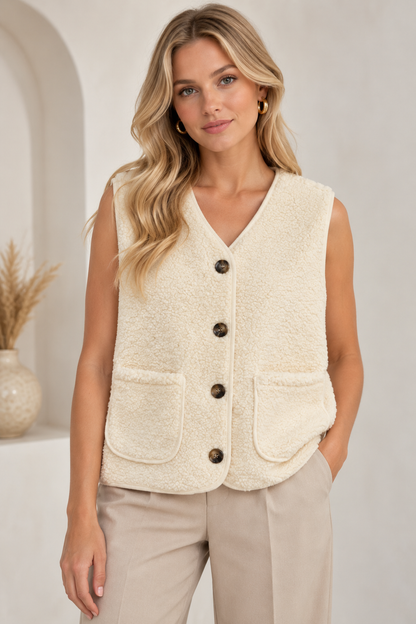 TEDDY FLEECE BUTTONED VEST