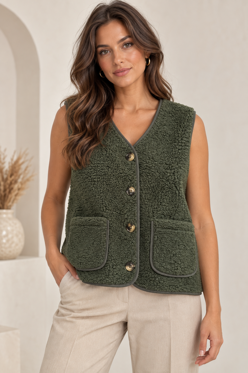 TEDDY FLEECE BUTTONED VEST
