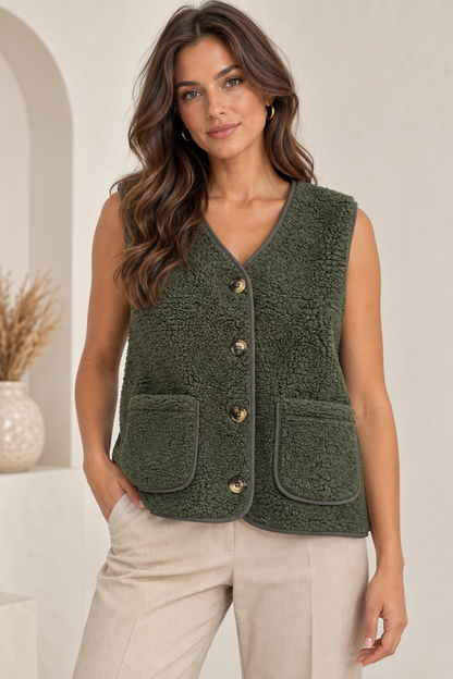 TEDDY FLEECE BUTTONED VEST