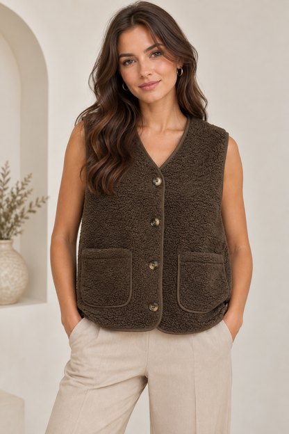 TEDDY FLEECE BUTTONED VEST