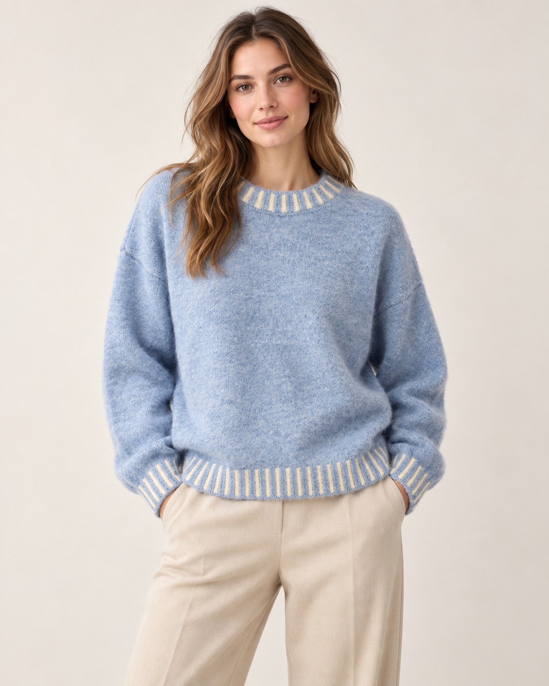 CONTRAST STITCH WOOL BLEND JUMPER