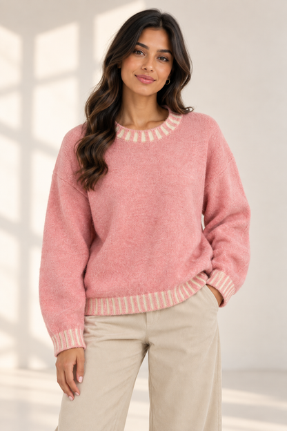 CONTRAST STITCH WOOL BLEND JUMPER