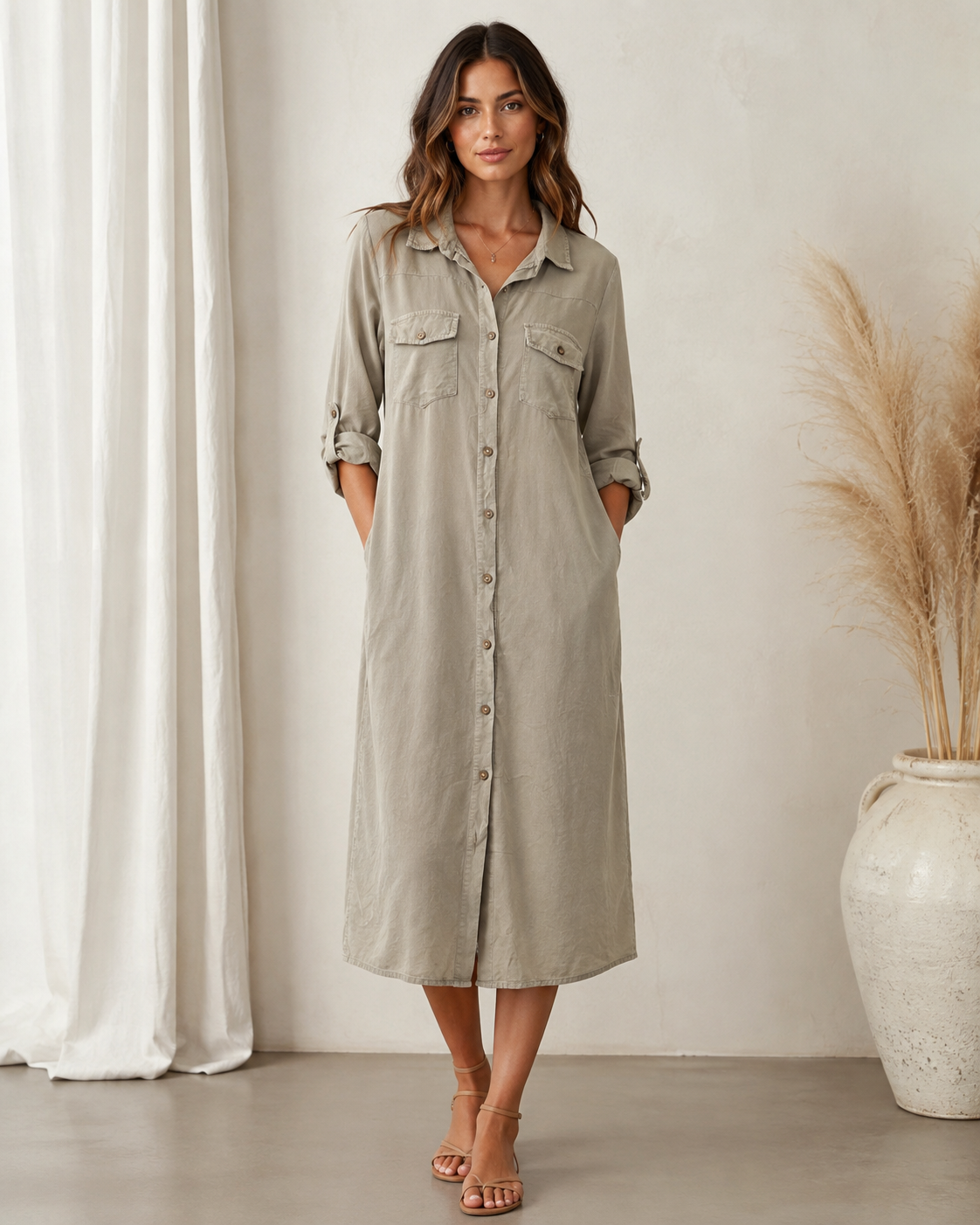 NEEDLECORD BUTTON THROUGH DRESS