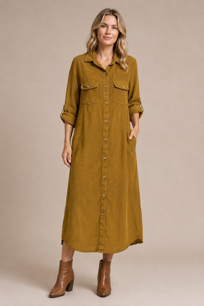 NEEDLECORD BUTTON THROUGH DRESS