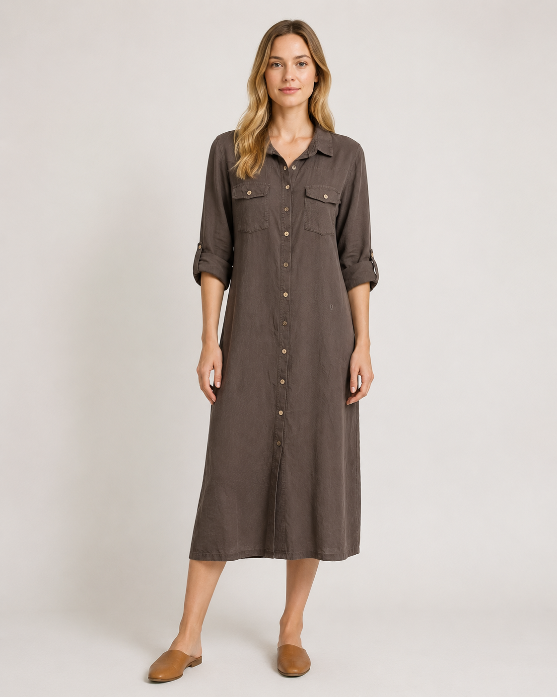 NEEDLECORD BUTTON THROUGH DRESS