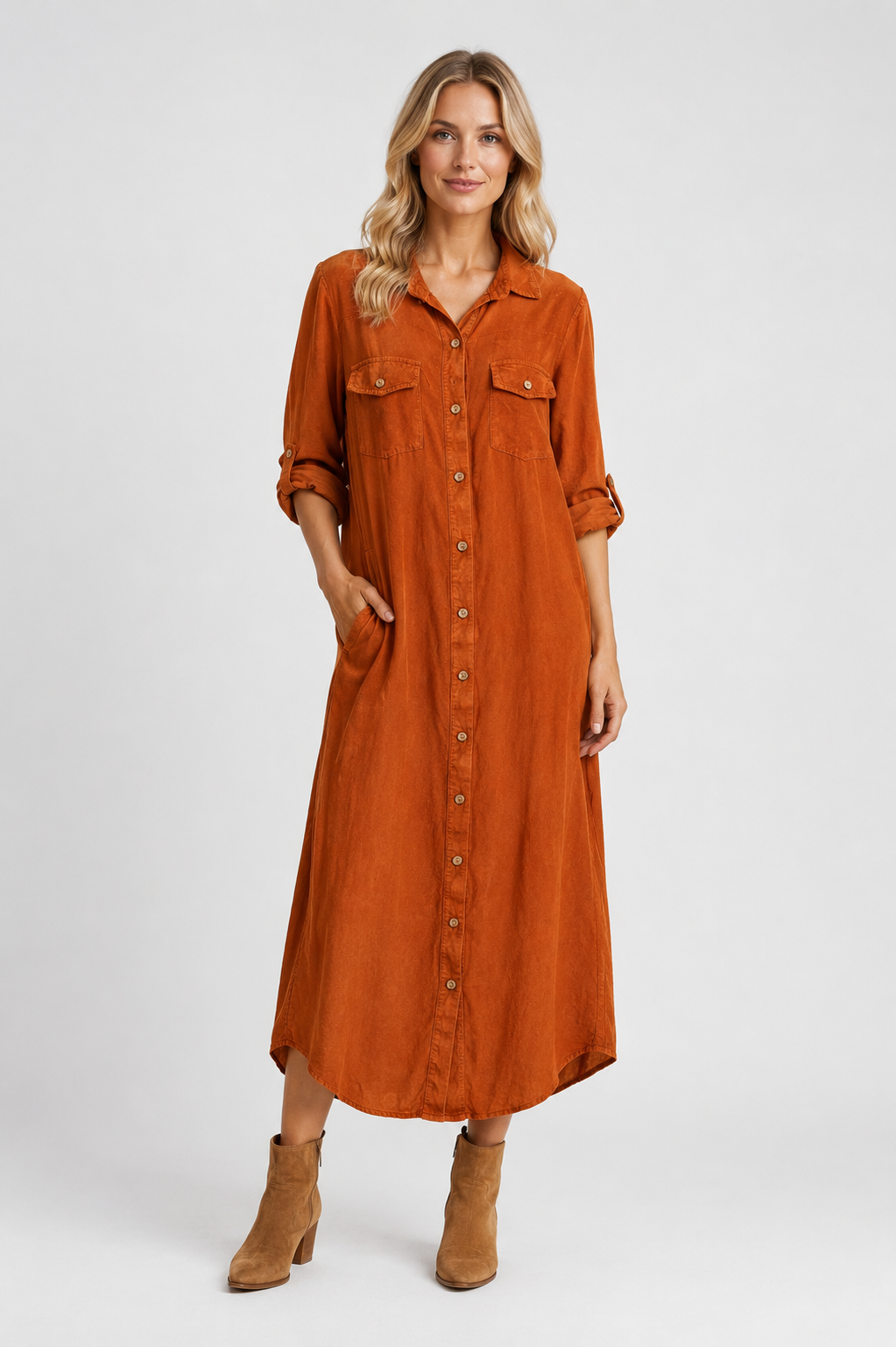 NEEDLECORD BUTTON THROUGH DRESS