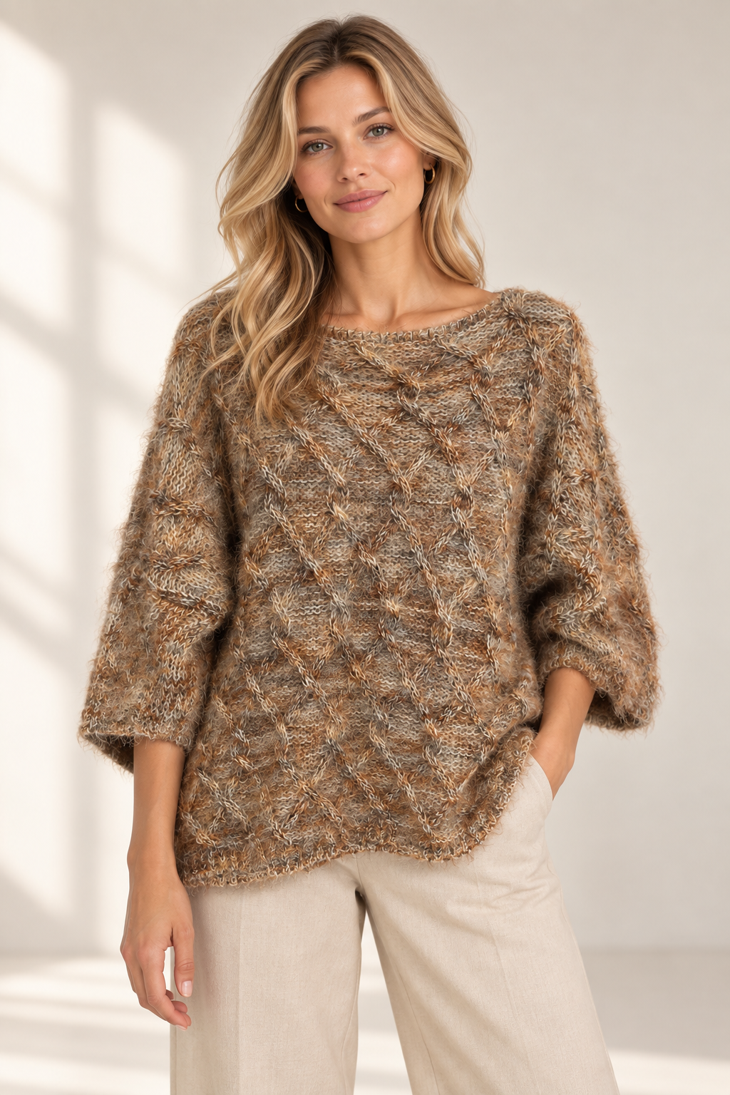 TEXTURED DIAMOND PATTERN KNIT JUMPER