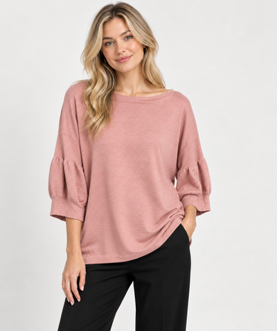 SCOOP JUMPER WITH PUFF SLEEVES