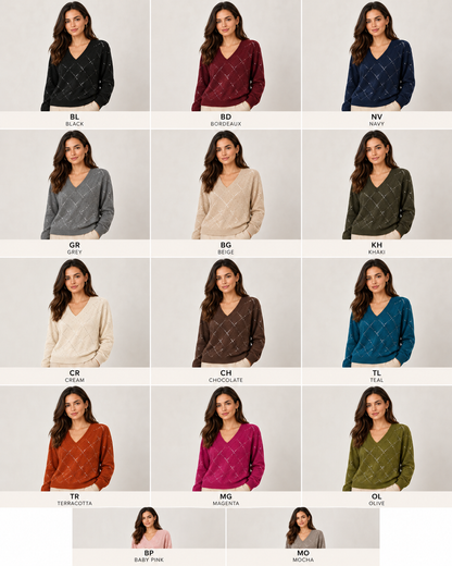 LONG SLEEVE V-NECK SEQUIN JUMPER