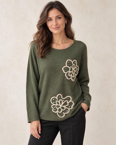 FLOWER PEARL SCOOP NECK JUMPER