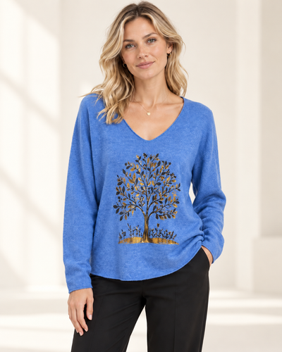 GOLD TREE V-NECK JUMPER