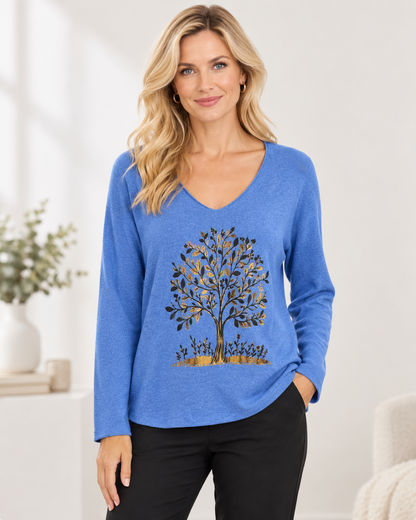 GOLD TREE V-NECK JUMPER