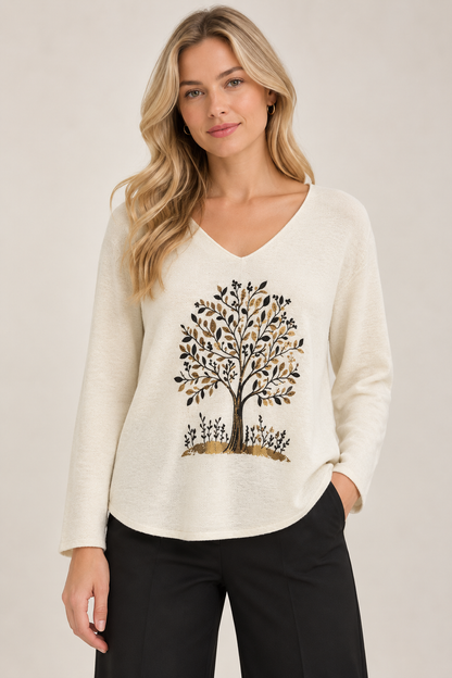 GOLD TREE V-NECK JUMPER