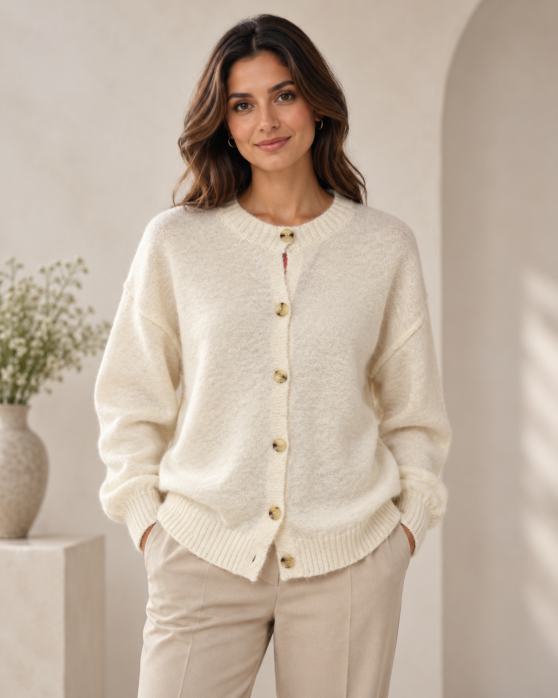 WOOL BLEND BUTTONED CARDIGAN