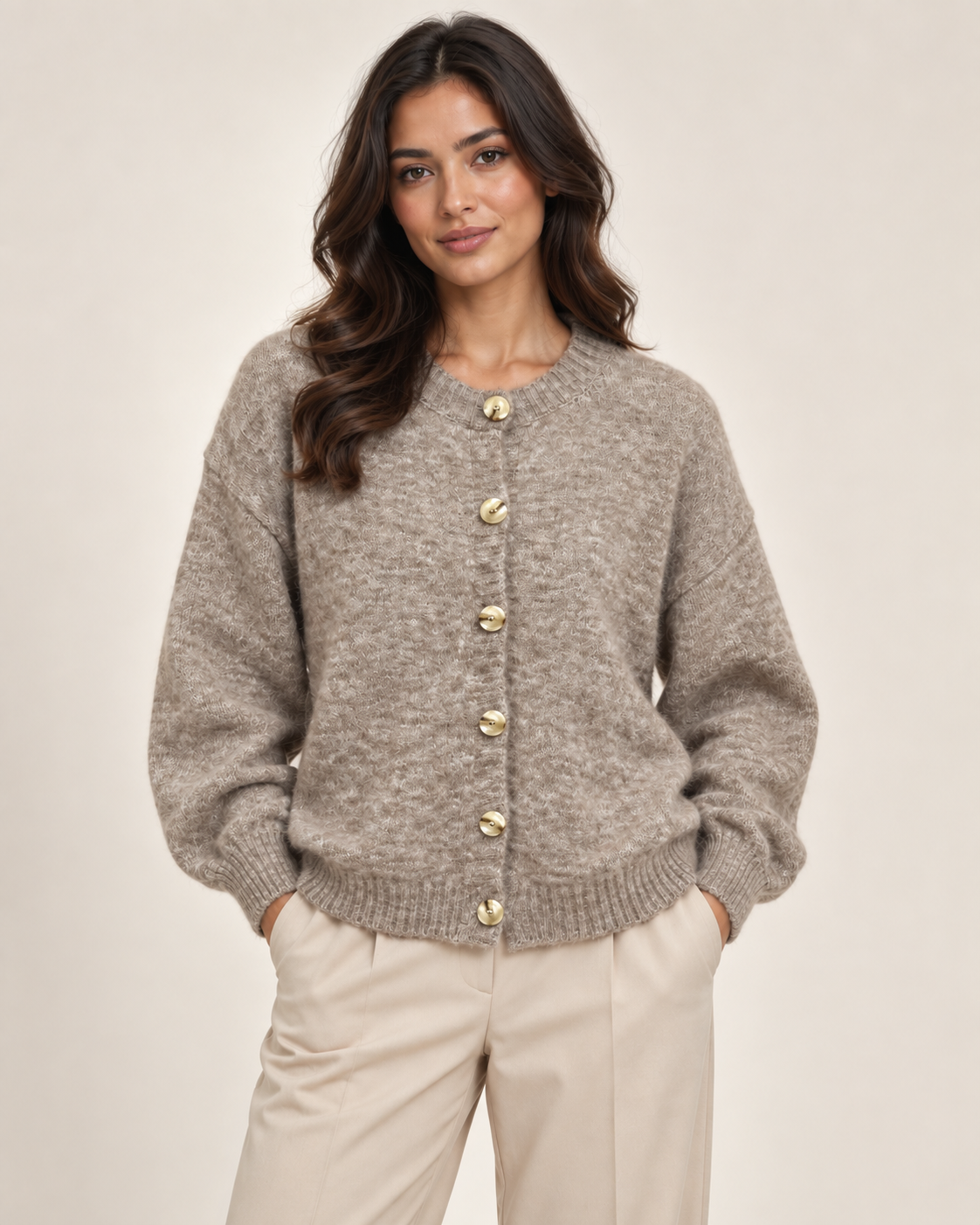 WOOL BLEND BUTTONED CARDIGAN