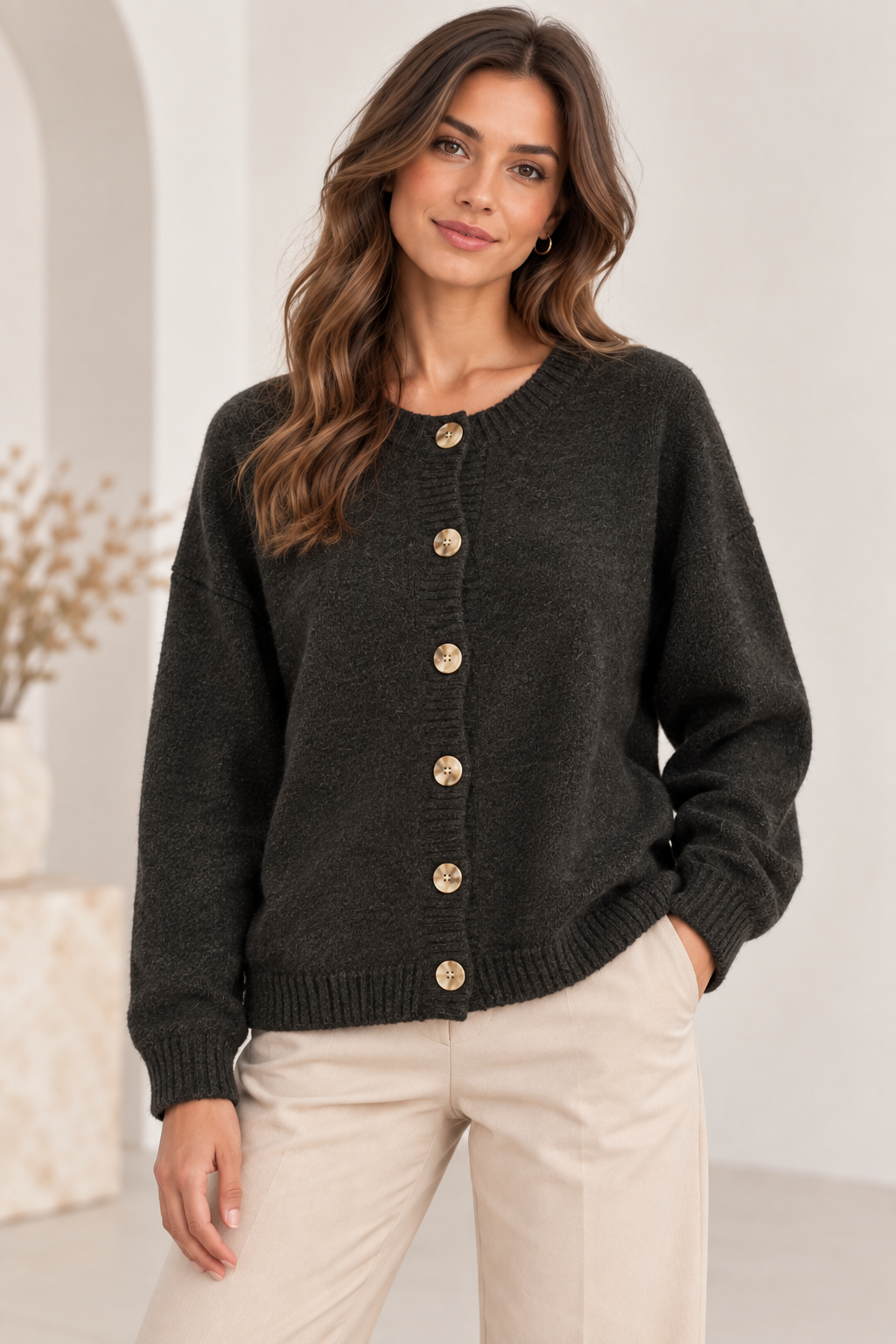 WOOL BLEND BUTTONED CARDIGAN