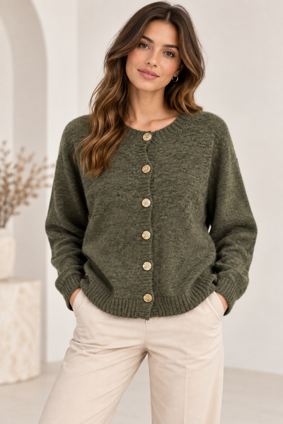 WOOL BLEND BUTTONED CARDIGAN