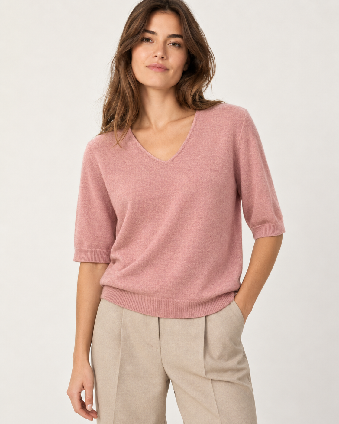 V-NECK RIBBED HEM JUMPER