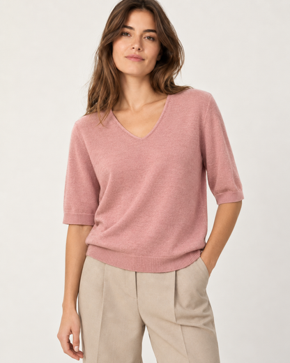 V-NECK RIBBED HEM JUMPER