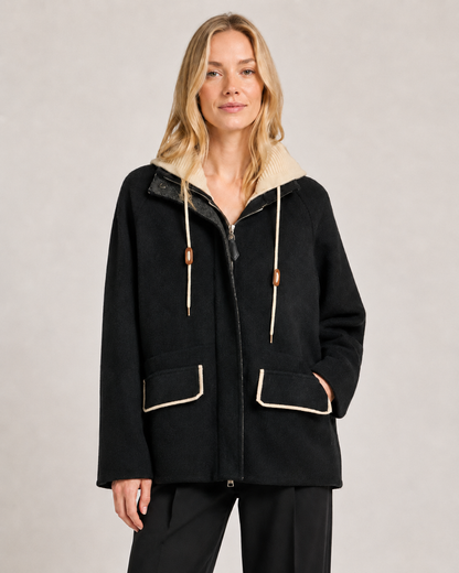 ZIP UP HOODED KNITTED JACKET