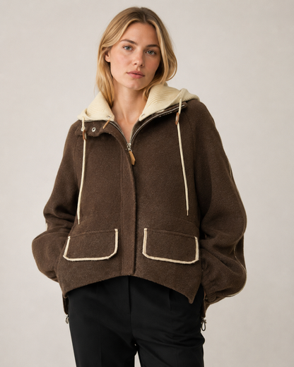 ZIP UP HOODED KNITTED JACKET