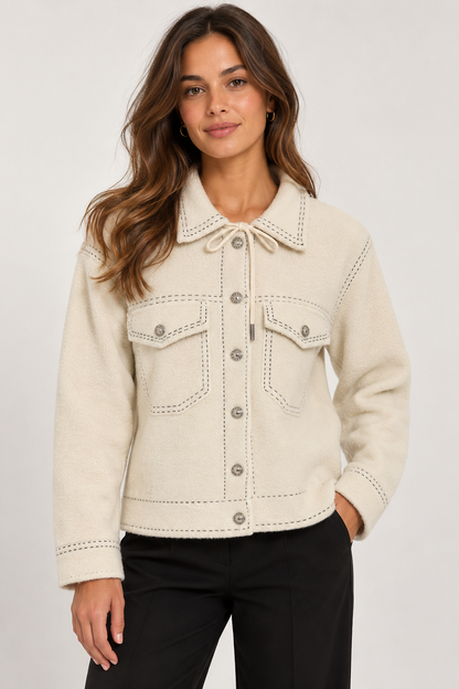 WOOL BLEND COLLAR HOODED JACKET