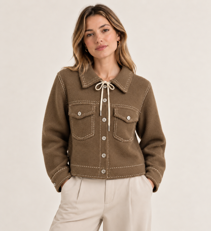 WOOL BLEND COLLAR HOODED JACKET