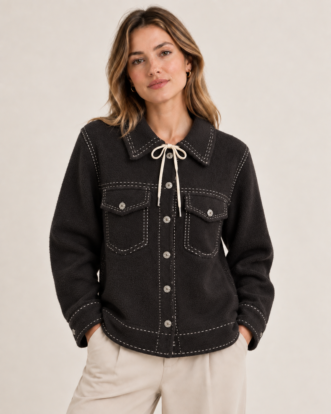 WOOL BLEND COLLAR HOODED JACKET