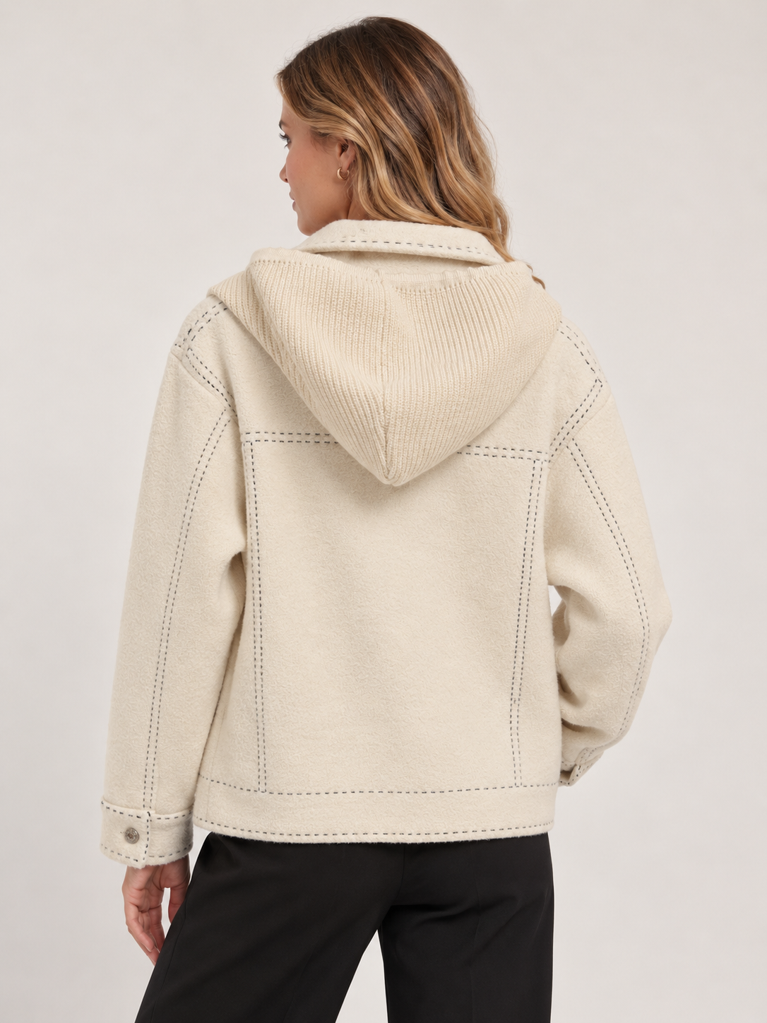 WOOL BLEND COLLAR HOODED JACKET