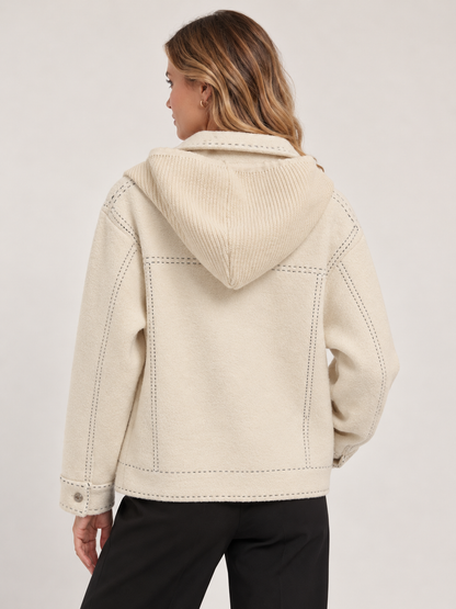 WOOL BLEND COLLAR HOODED JACKET
