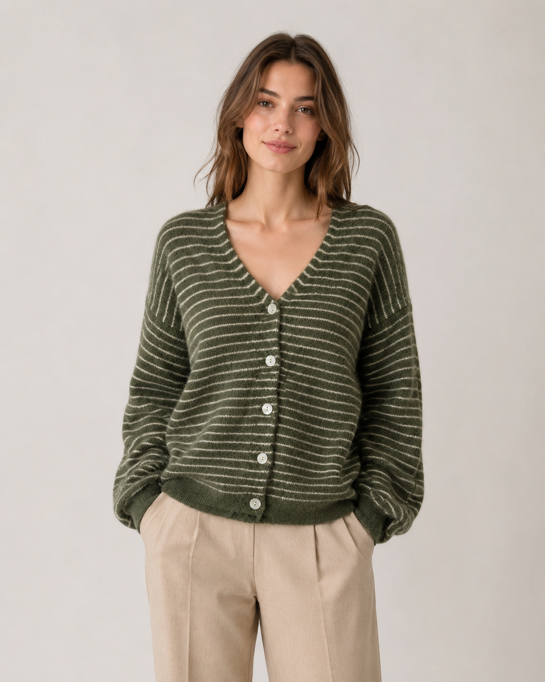 WOOL BLEND STRIPED CARDIGAN