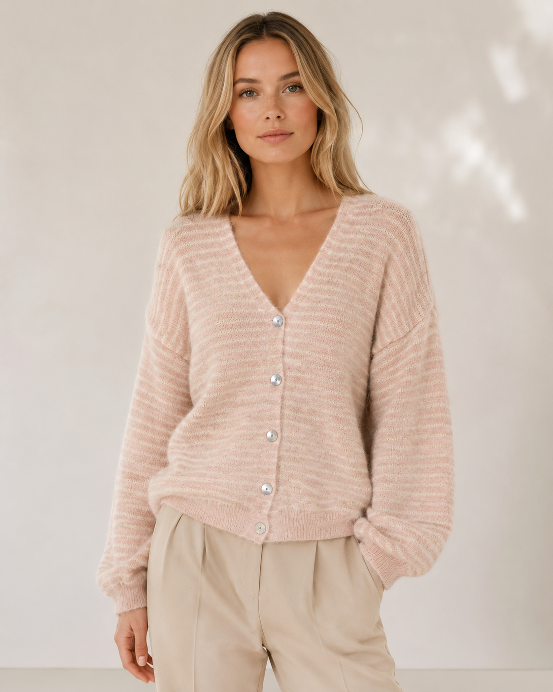WOOL BLEND STRIPED CARDIGAN