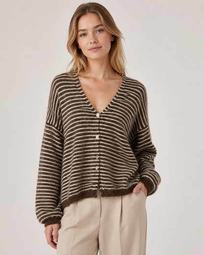 WOOL BLEND STRIPED CARDIGAN