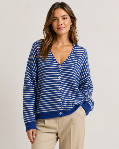 WOOL BLEND STRIPED CARDIGAN
