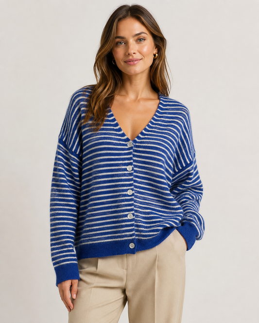 WOOL BLEND STRIPED CARDIGAN