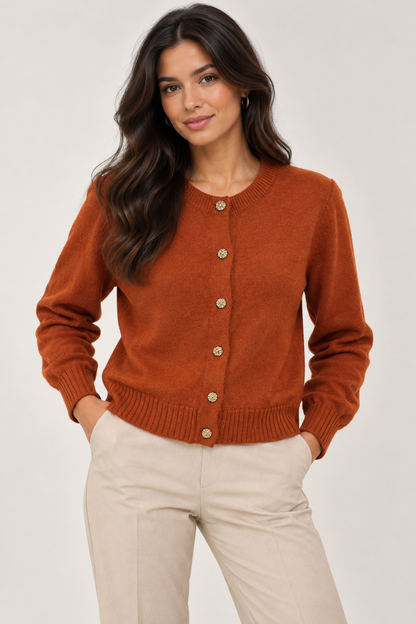 RIBBED GOLD BUTTON CARDIGAN