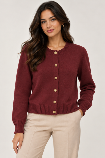RIBBED GOLD BUTTON CARDIGAN