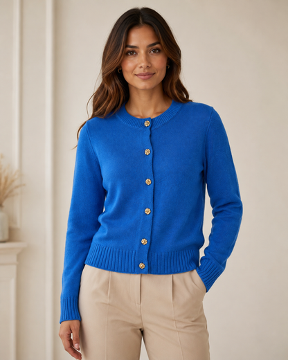 RIBBED GOLD BUTTON CARDIGAN