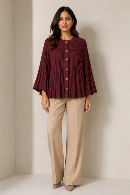RIBBED GOLD BUTTON PONCHO