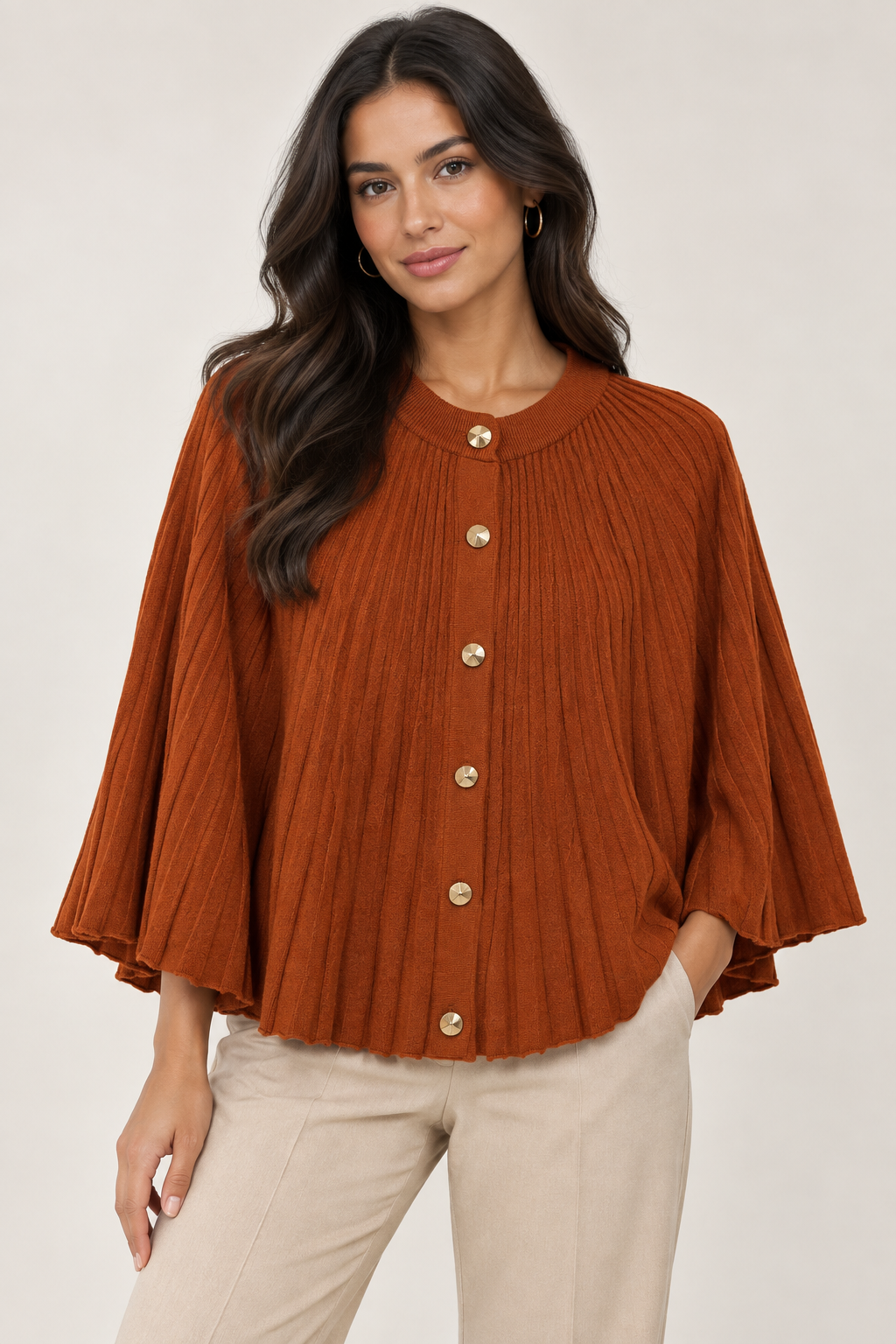 RIBBED GOLD BUTTON PONCHO